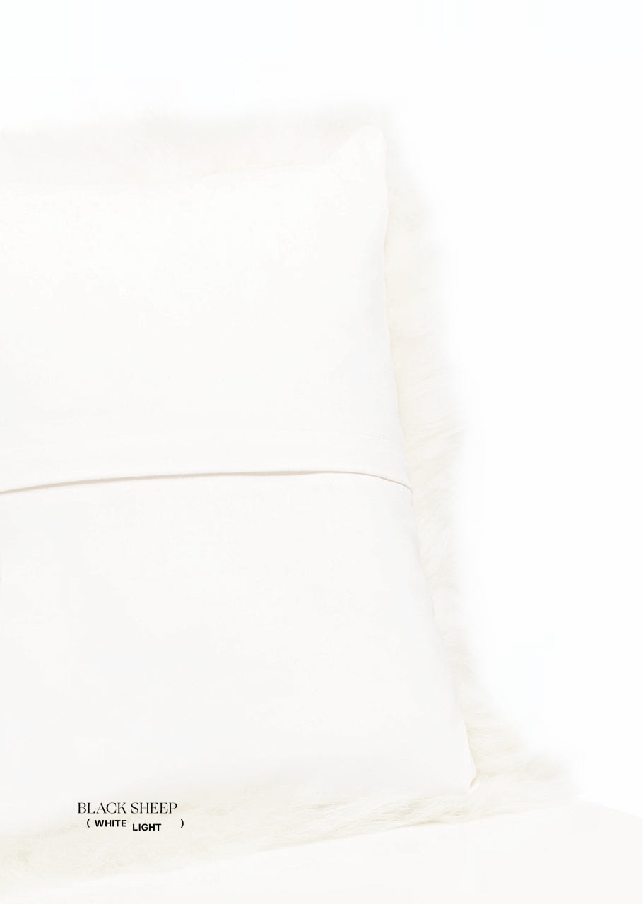 Square White Icelandic Sheepskin Pillow Cover - Black Sheep (White Light)