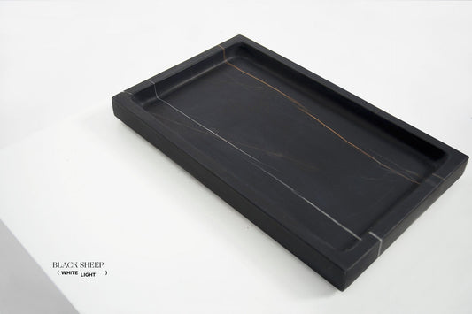 Lauren Black Marble Large Rectangular Tray - Black Sheep (White Light)