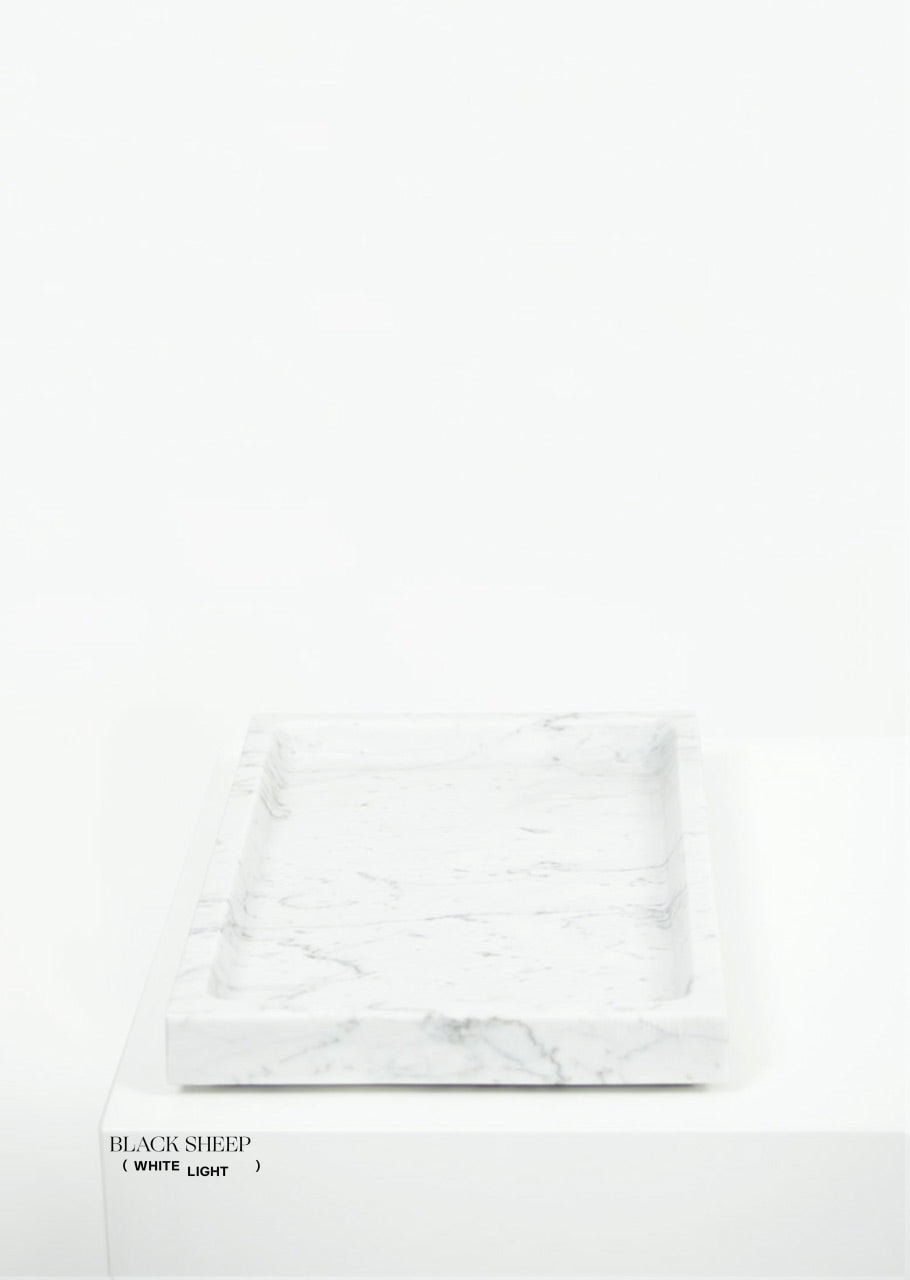 Bianco Carrara Marble Large Rectangular Tray - Black Sheep (White Light)