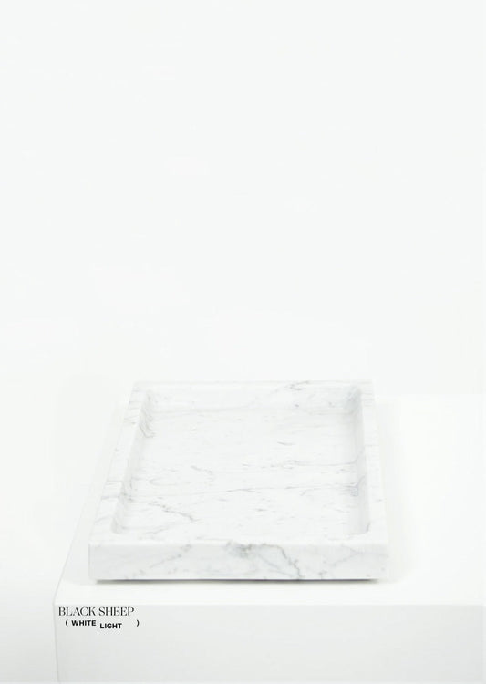 Bianco Carrara Marble Large Rectangular Tray - Black Sheep (White Light)