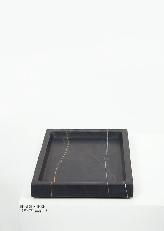 Lauren Black Marble Large Rectangular Tray - Black Sheep (White Light)