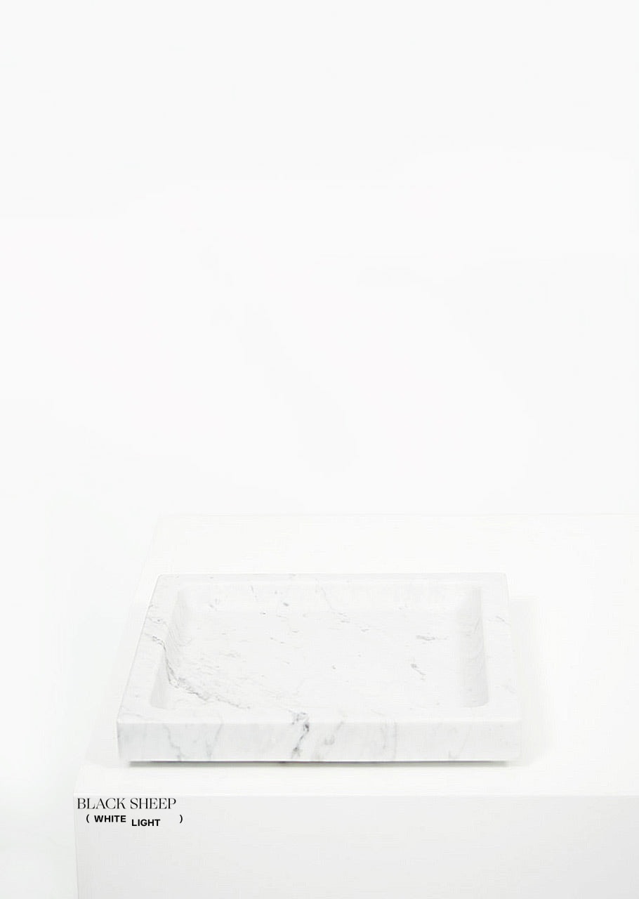 Bianco Carrara Marble Square Tray - Black Sheep (White Light)