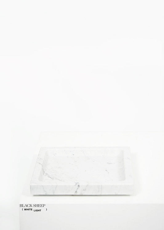 Bianco Carrara Marble Square Tray - Black Sheep (White Light)