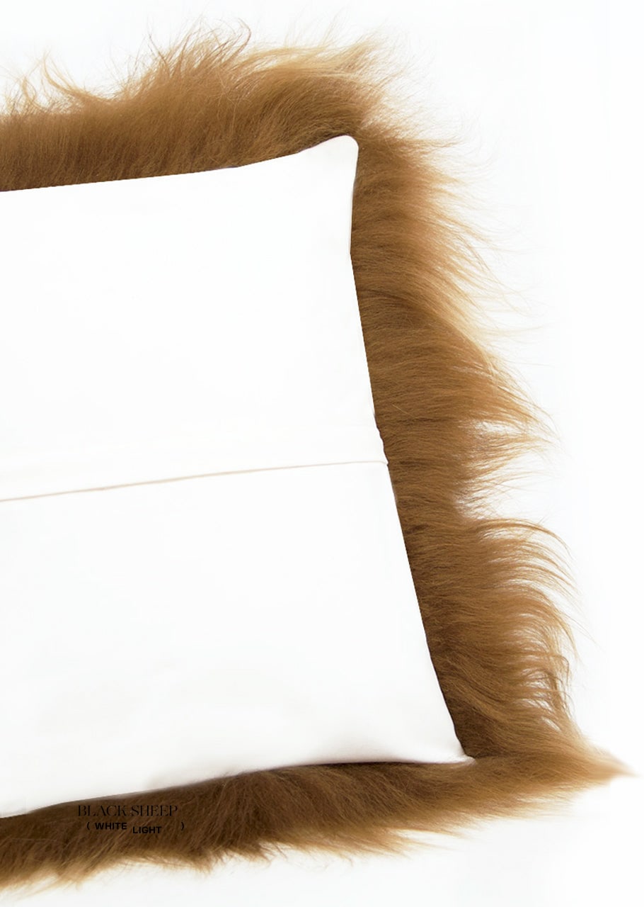 Square Shorn Brown Icelandic Sheepskin Pillow Cover - Black Sheep (White Light)