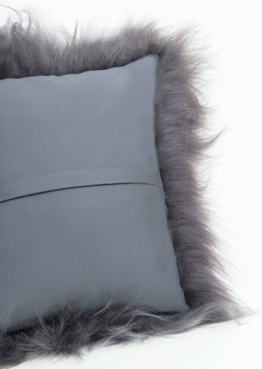 Square Shorn Silver Icelandic Sheepskin Pillow Cover - Black Sheep (White Light)
