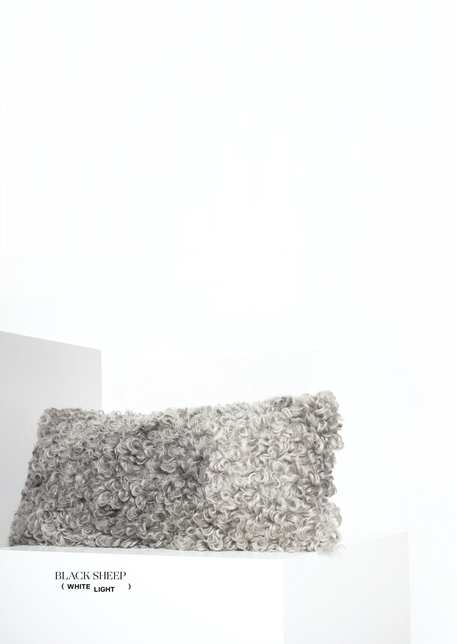 Rectangular Grey Gotland Sheepskin Pillow Cover - Black Sheep (White Light)