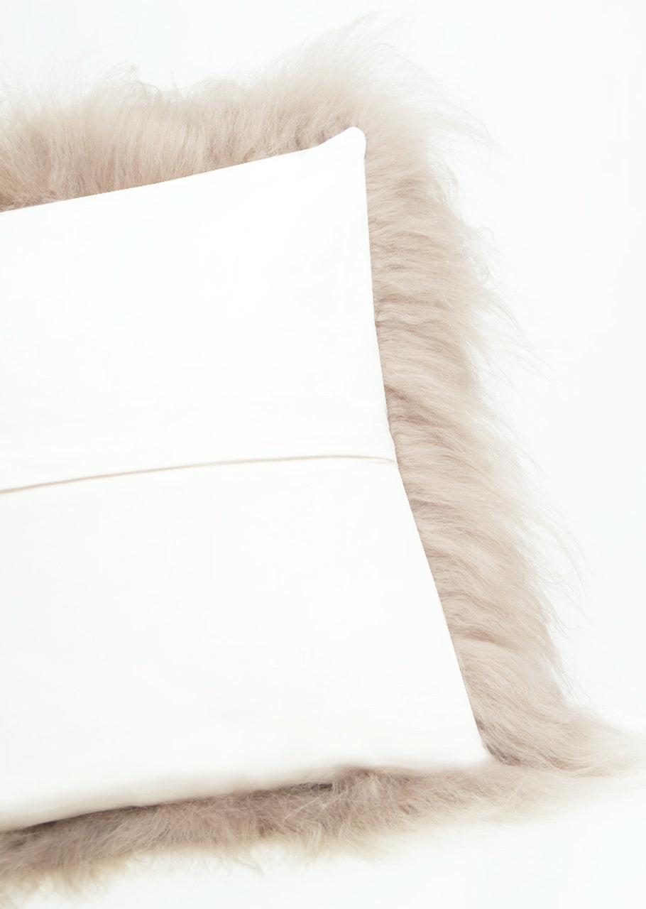 Square Shorn Linen Icelandic Sheepskin Pillow Cover - Black Sheep (White Light)