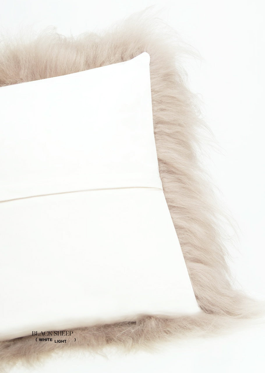 Square Linen Icelandic Sheepskin Pillow Cover - Black Sheep (White Light)