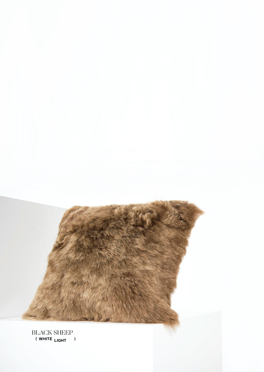 Square Shorn Brown Icelandic Sheepskin Pillow Cover - Black Sheep (White Light)