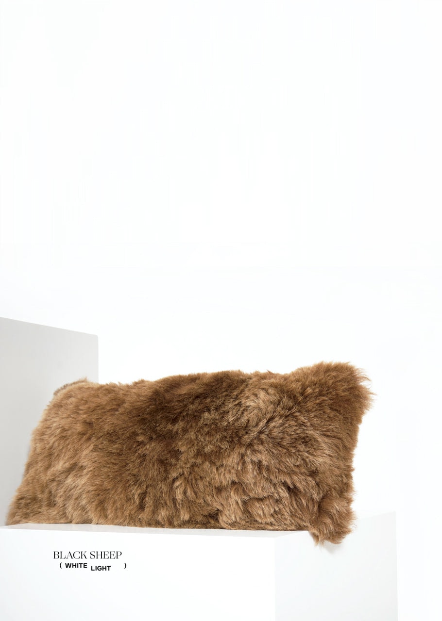 Rectangular Shorn Brown Icelandic Sheepskin Pillow Cover - Black Sheep (White Light)