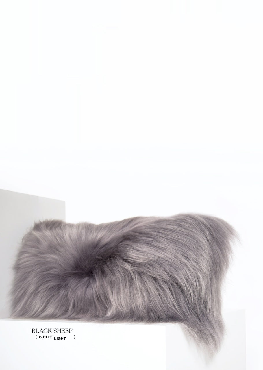 Rectangular Silver Icelandic Sheepskin Pillow Cover - Black Sheep (White Light)