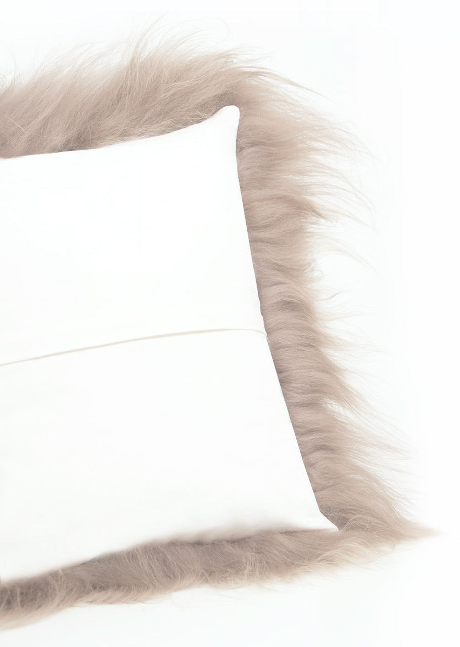 Square Taupe Icelandic Sheepskin Pillow Cover - Black Sheep (White Light)