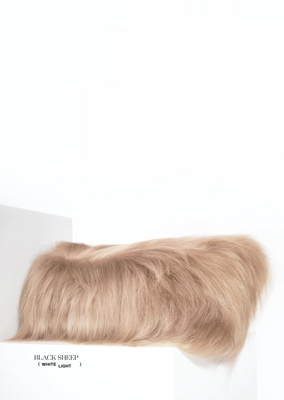 Rectangular Taupe Icelandic Sheepskin Pillow Cover - Black Sheep (White Light)