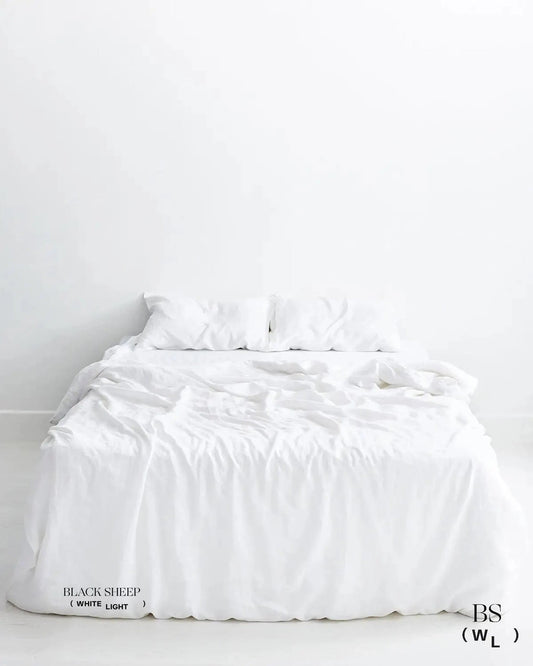 White Italian Linen Duvet Set - Black Sheep (White Light)