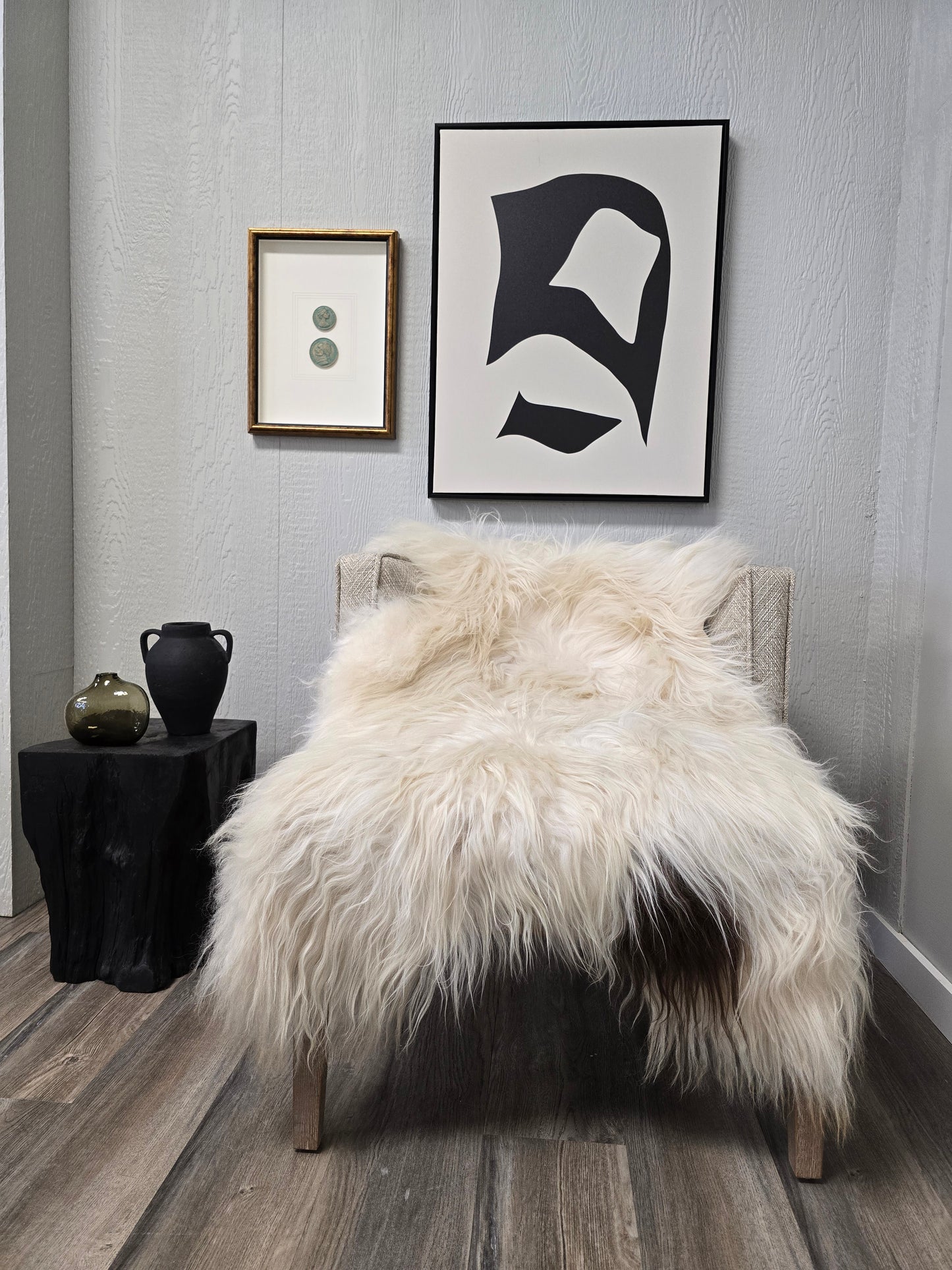 ONE OF THE KIND Icelandic White with Brown Spot Sheepskin