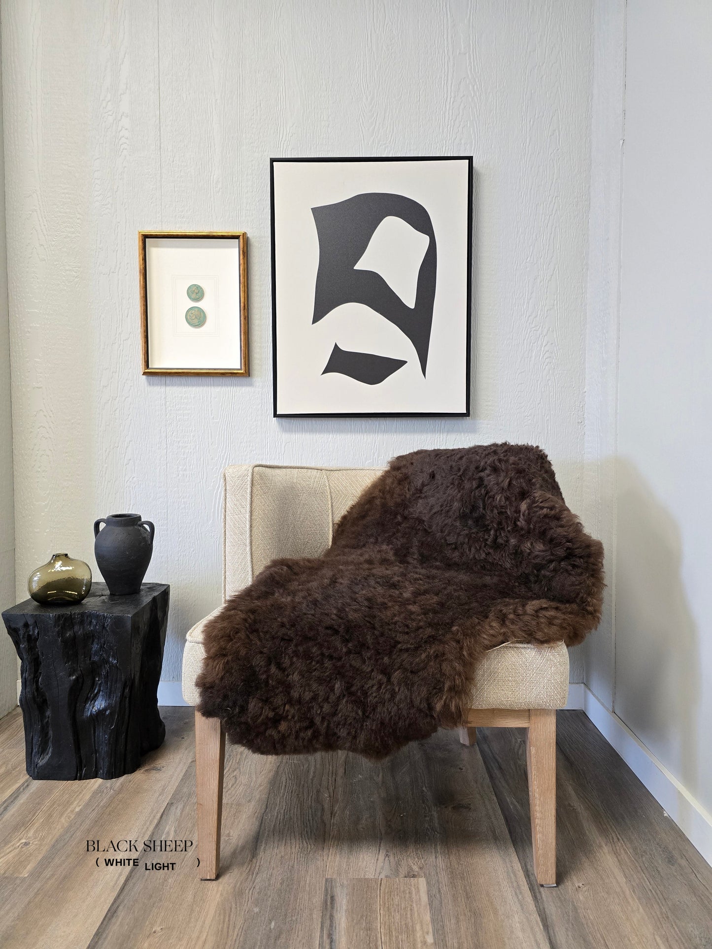 ONE OF THE KIND Icelandic Shorn Brown Sheepskin - Black Sheep (White Light)