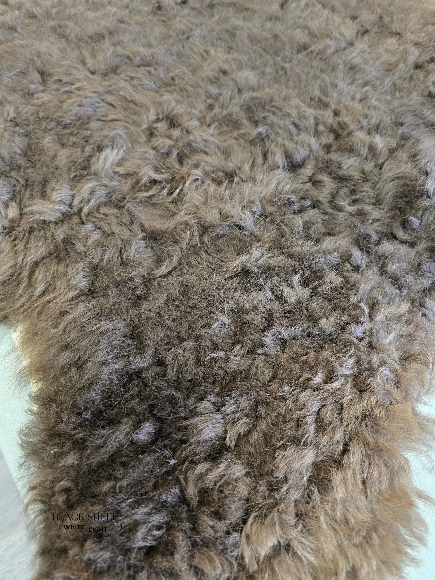 ONE OF THE KIND Icelandic Shorn Brown Sheepskin - Black Sheep (White Light)