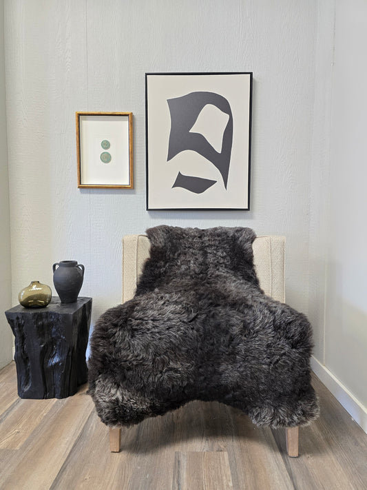 ONE OF THE KIND Icelandic Shorn Black Salt and Pepper Sheepskin