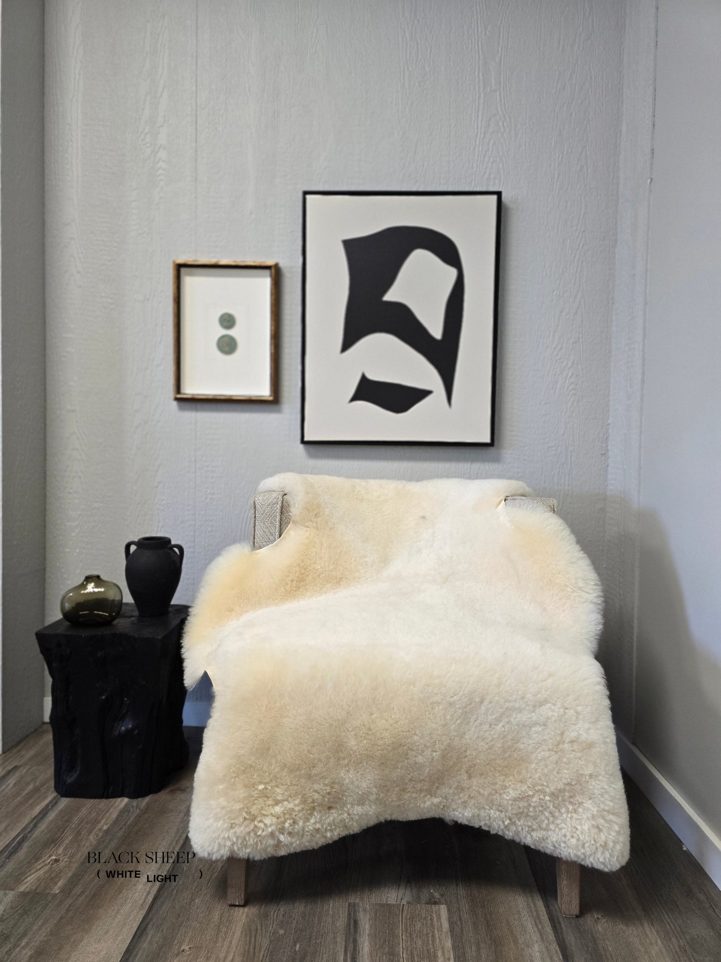 ONE OF THE KIND Extra Large Icelandic Shorn Cream White Sheepskin - Black Sheep (White Light)