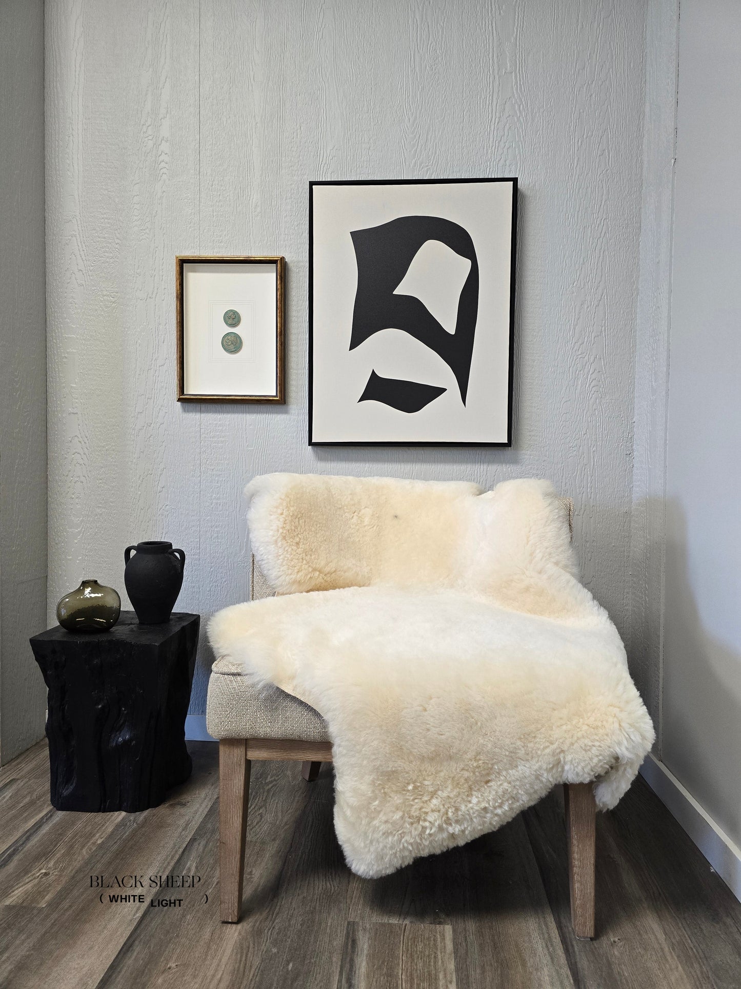 ONE OF THE KIND Extra Large Icelandic Shorn Cream White Sheepskin - Black Sheep (White Light)