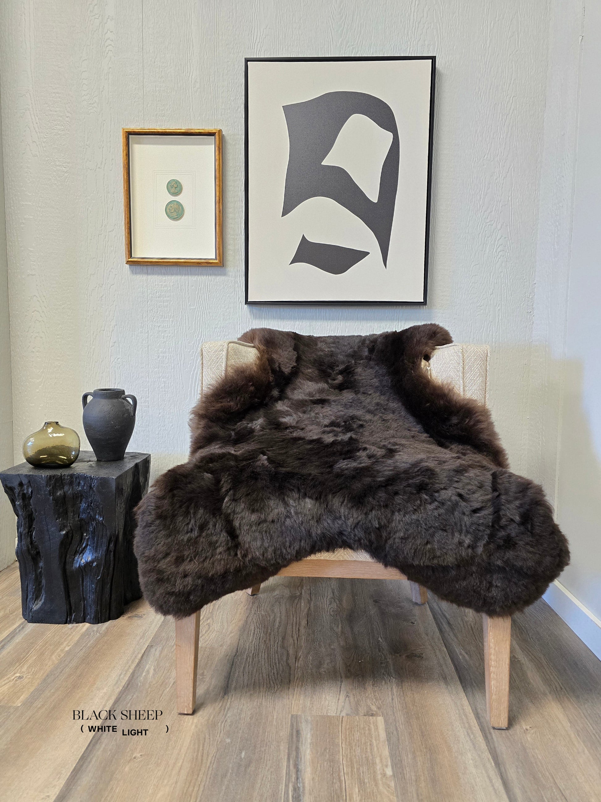 ONE OF THE KIND Icelandic Shorn Silky Soft Brown Sheepskin - Black Sheep (White Light)