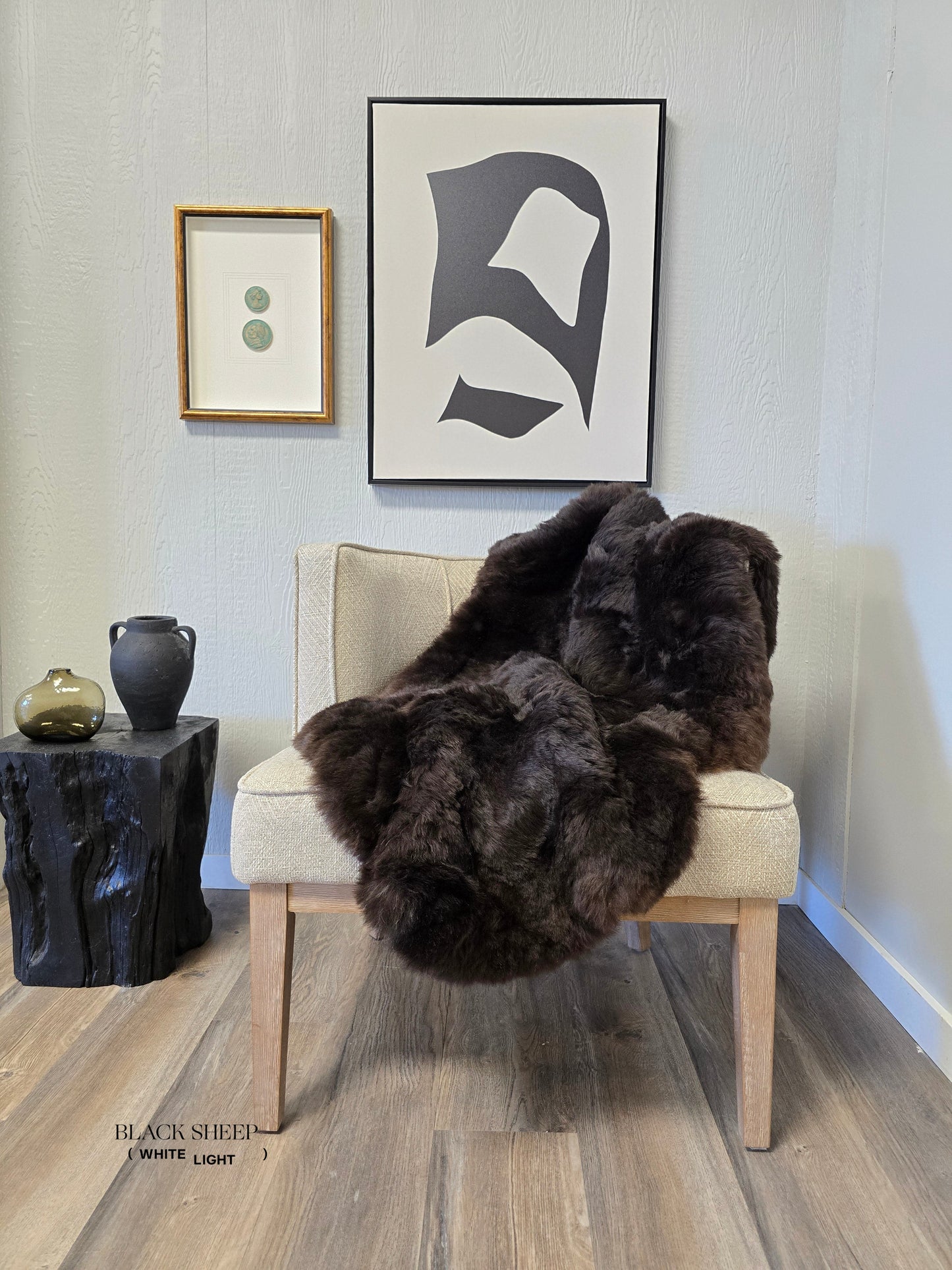 ONE OF THE KIND Icelandic Shorn Silky Soft Brown Sheepskin - Black Sheep (White Light)