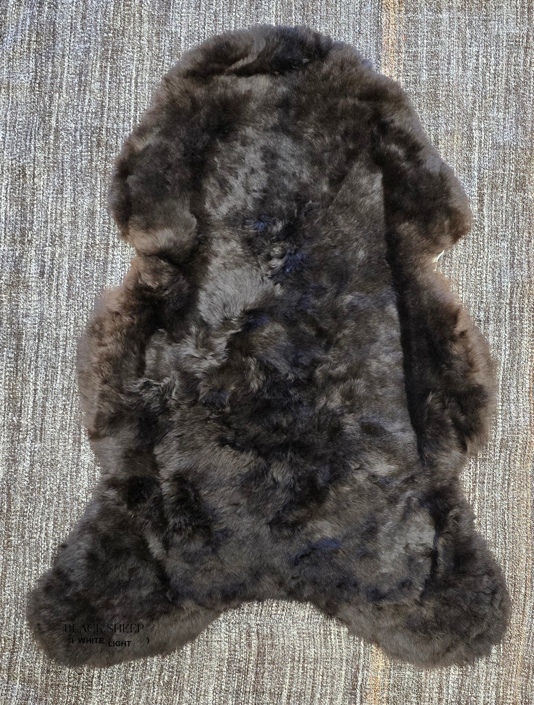 ONE OF THE KIND Icelandic Shorn Silky Soft Brown Sheepskin - Black Sheep (White Light)