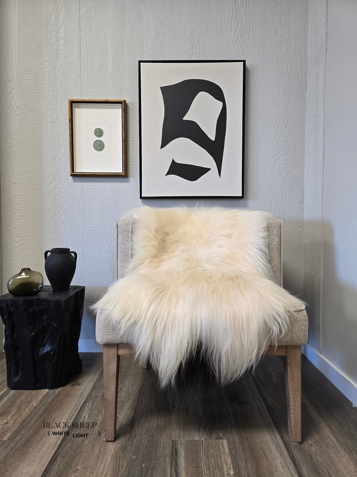 ONE OF THE KIND Icelandic White Sheepskin with Small Black Spot - Black Sheep (White Light)