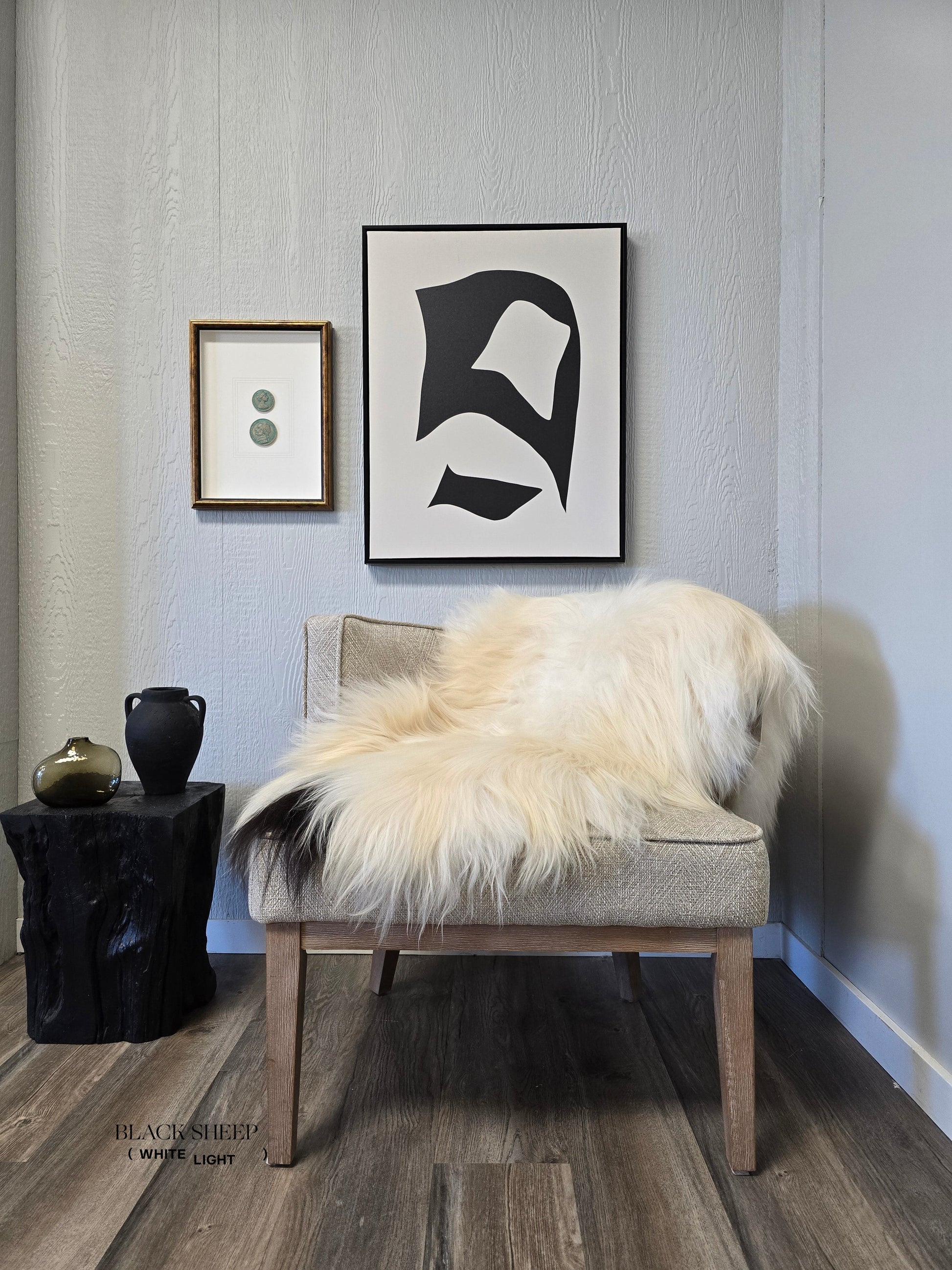 ONE OF THE KIND Icelandic White Sheepskin with Small Black Spot - Black Sheep (White Light)