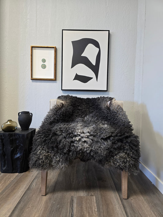 ONE OF THE KIND Large Gotland Charcoal Long Wool Sheepskin