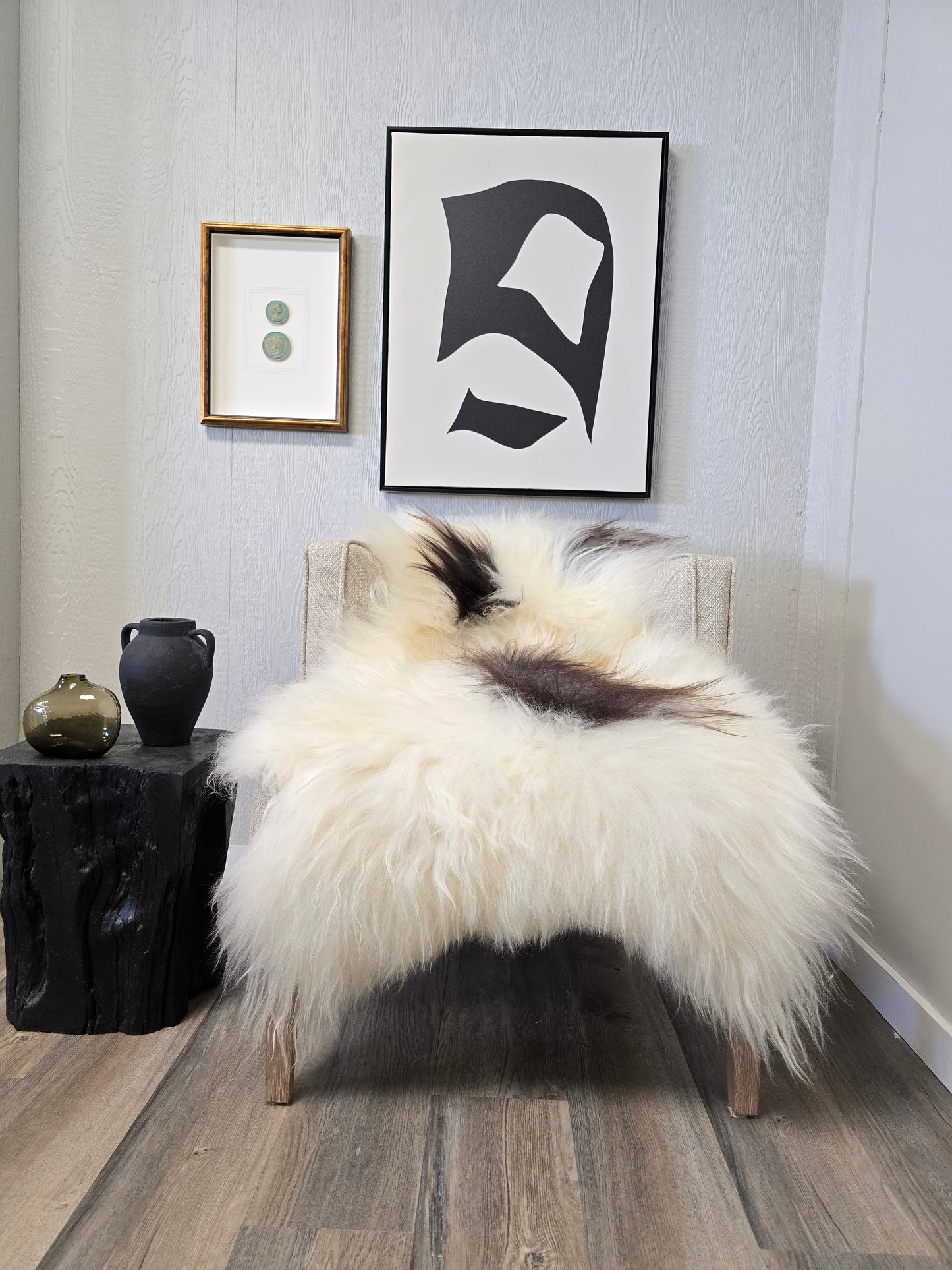 ONE OF A KIND Icelandic White with Dark Spots Sheepskin