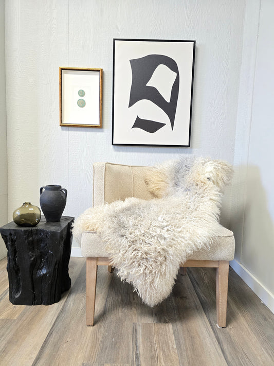 ONE OF A KIND Long Wool White/Grey Gotland Sheepskin