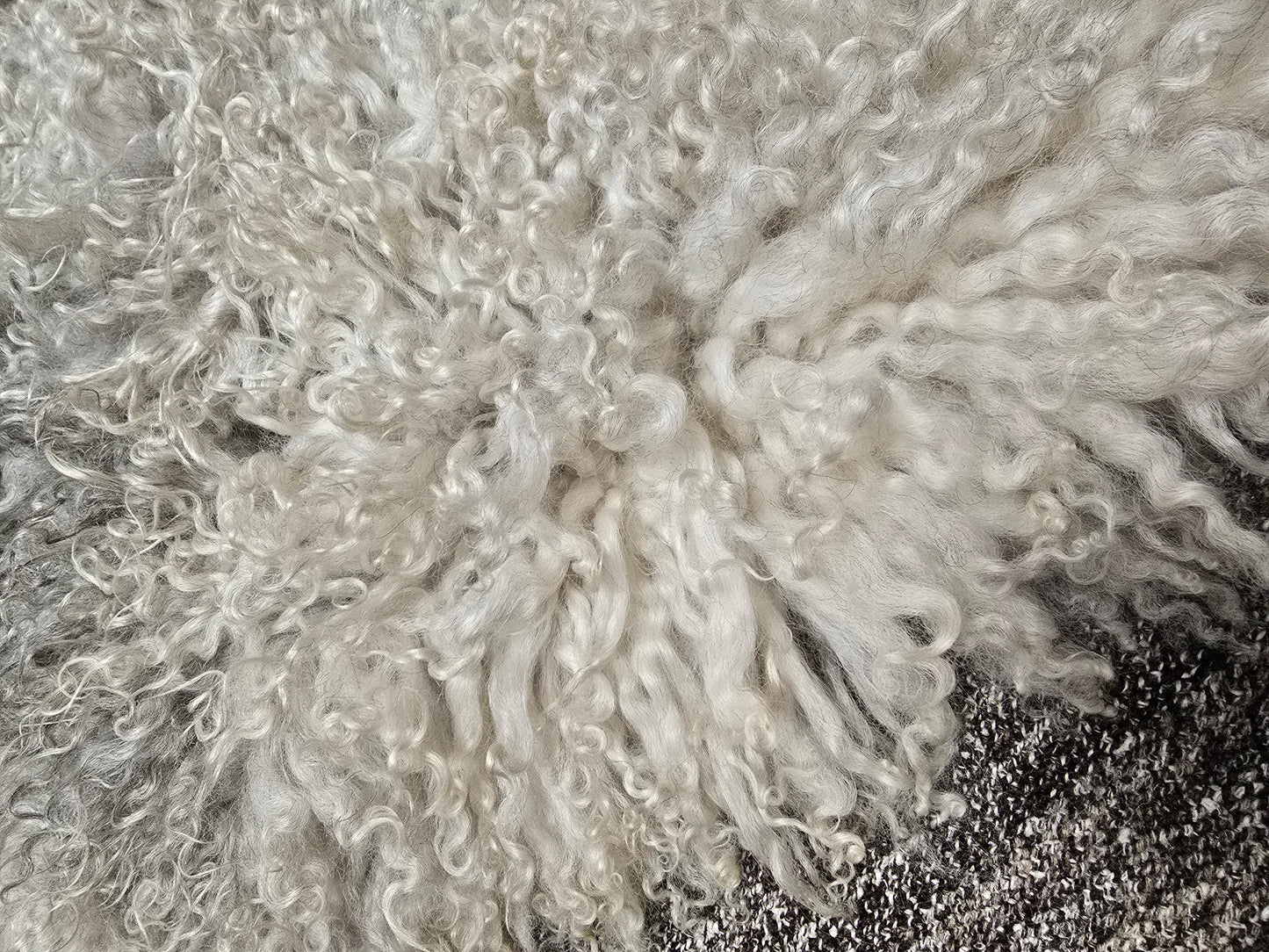 ONE OF A KIND Long Wool White/Grey Gotland Sheepskin