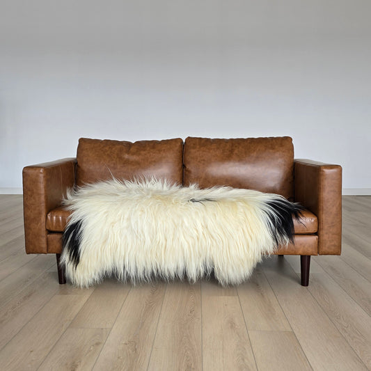 ONE OF A KIND White Long Wool Icelandic Sheepskin with Black Spots