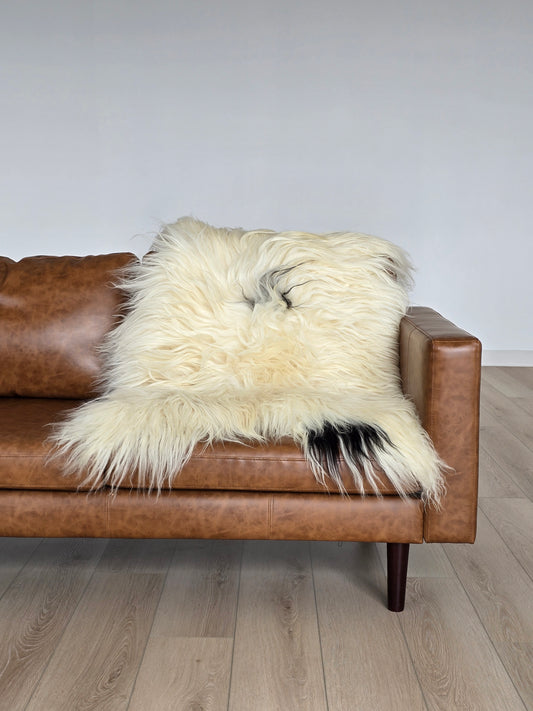 ONE OF A KIND White Long Wool Icelandic Sheepskin with Black Spots