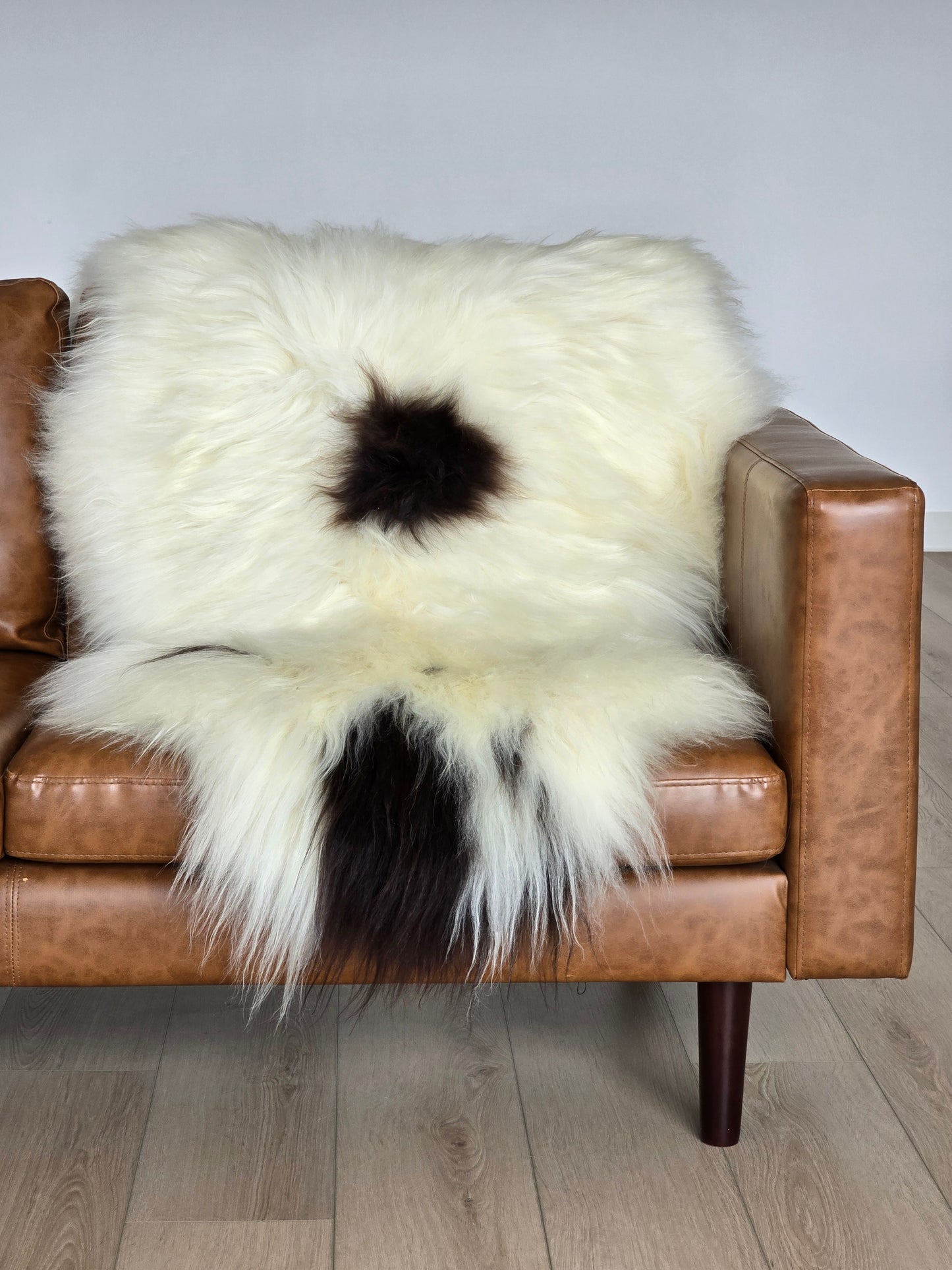 ONE OF A KIND White Long Wool Icelandic Sheepskin with Black Spots