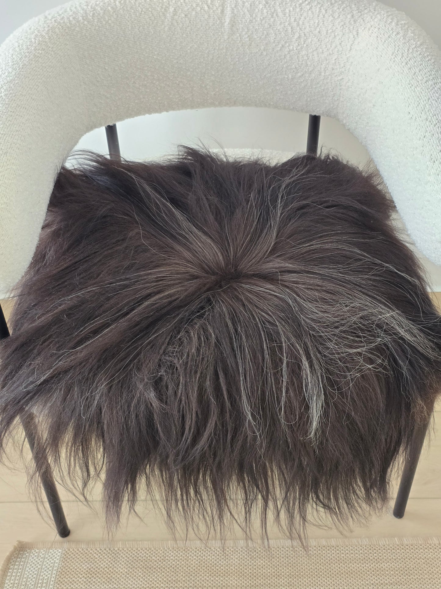 ONE OF A KIND Salt and Pepper Long Wool Icelandic Sheepskin chair pad