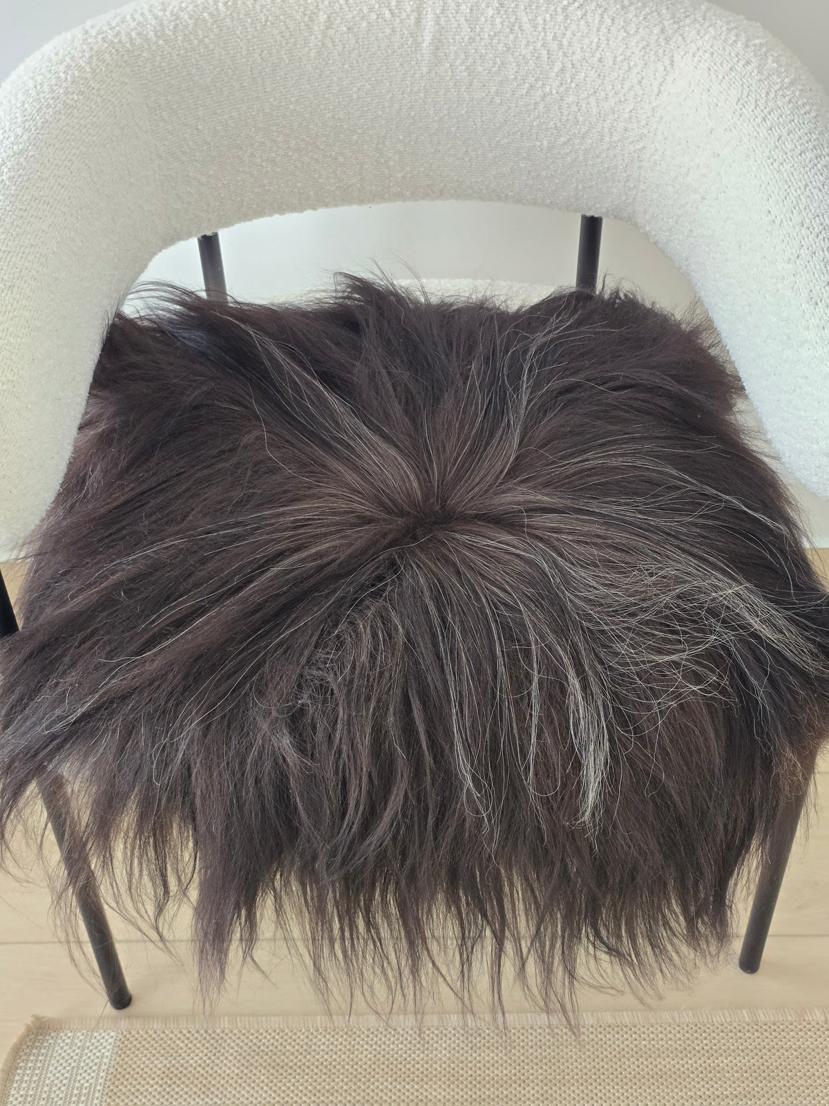 ONE OF A KIND Salt and Pepper Long Wool Icelandic Sheepskin chair pad