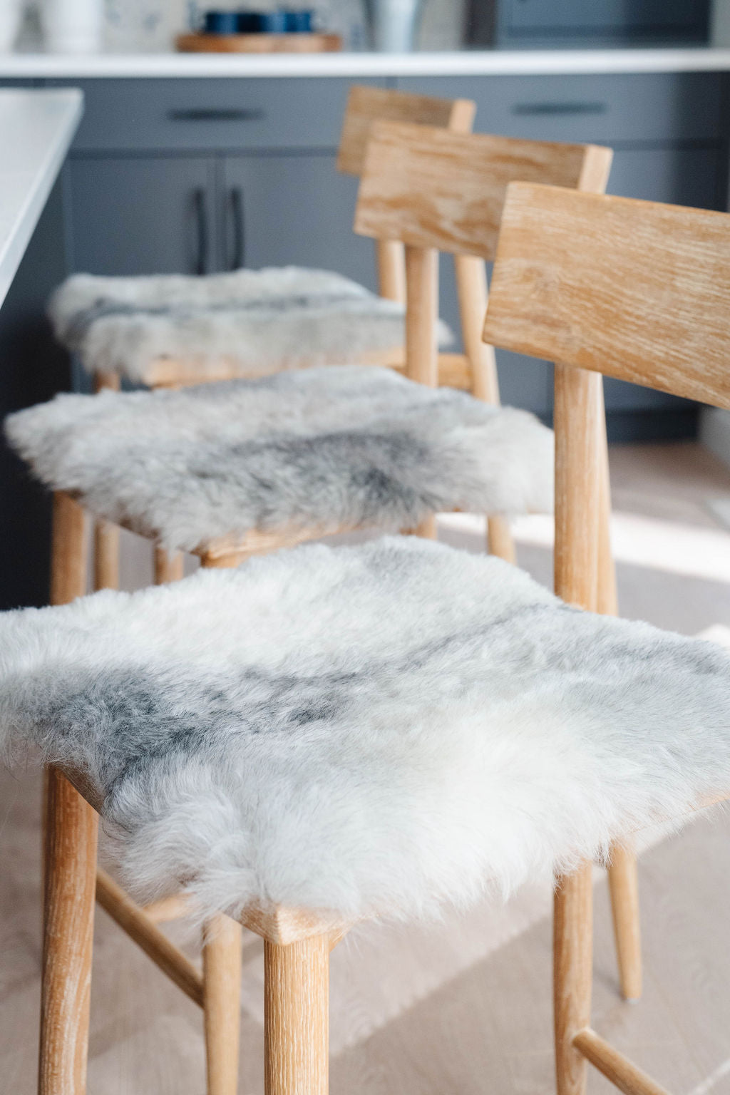 Shorn Grey Icelandic Sheepskin Chair Pad - Black Sheep (White Light)