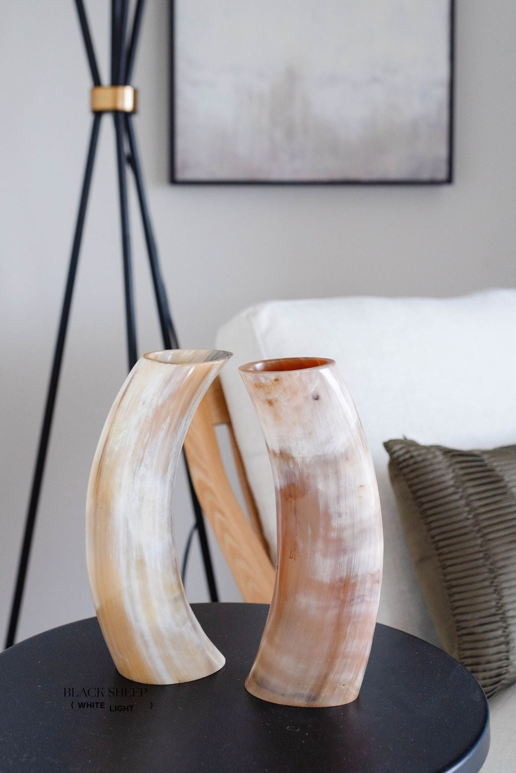 Ankole &amp; Gyr Horn Light Vase - Black Sheep (White Light)