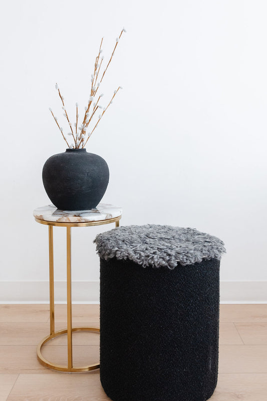 ONE OF A KIND Round Gotland Short Wool Chair Pad in Grey