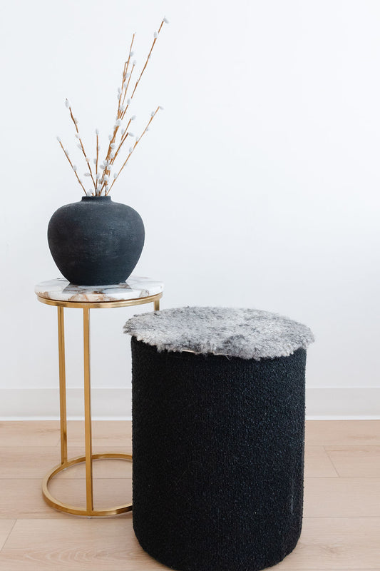 ONE OF A KIND Round Gotland Short Wool Chair Pad in Grey