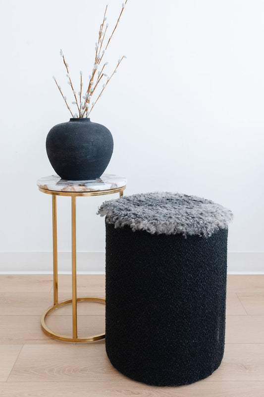 ONE OF A KIND Round Gotland Short Wool Chair Pad in Grey