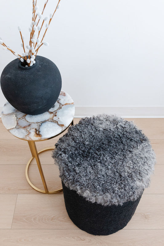 ONE OF A KIND Round Gotland Short Wool Chair Pad in Grey
