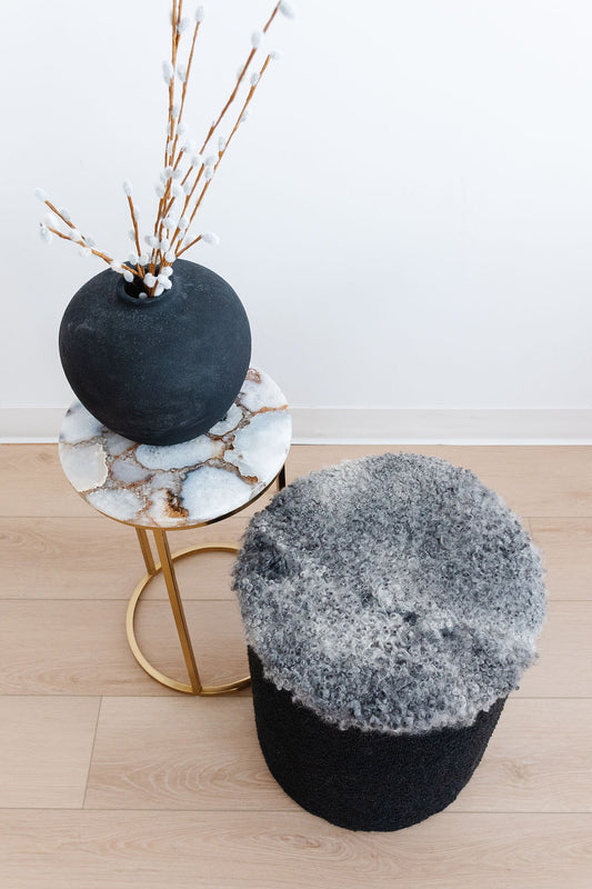 ONE OF A KIND Round Gotland Short Wool Chair Pad in Grey