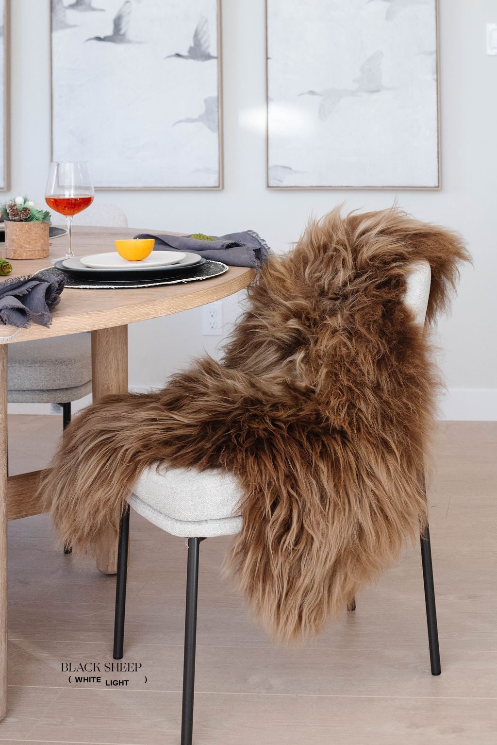 Light Brown Icelandic Sheepskin - Black Sheep (White Light)