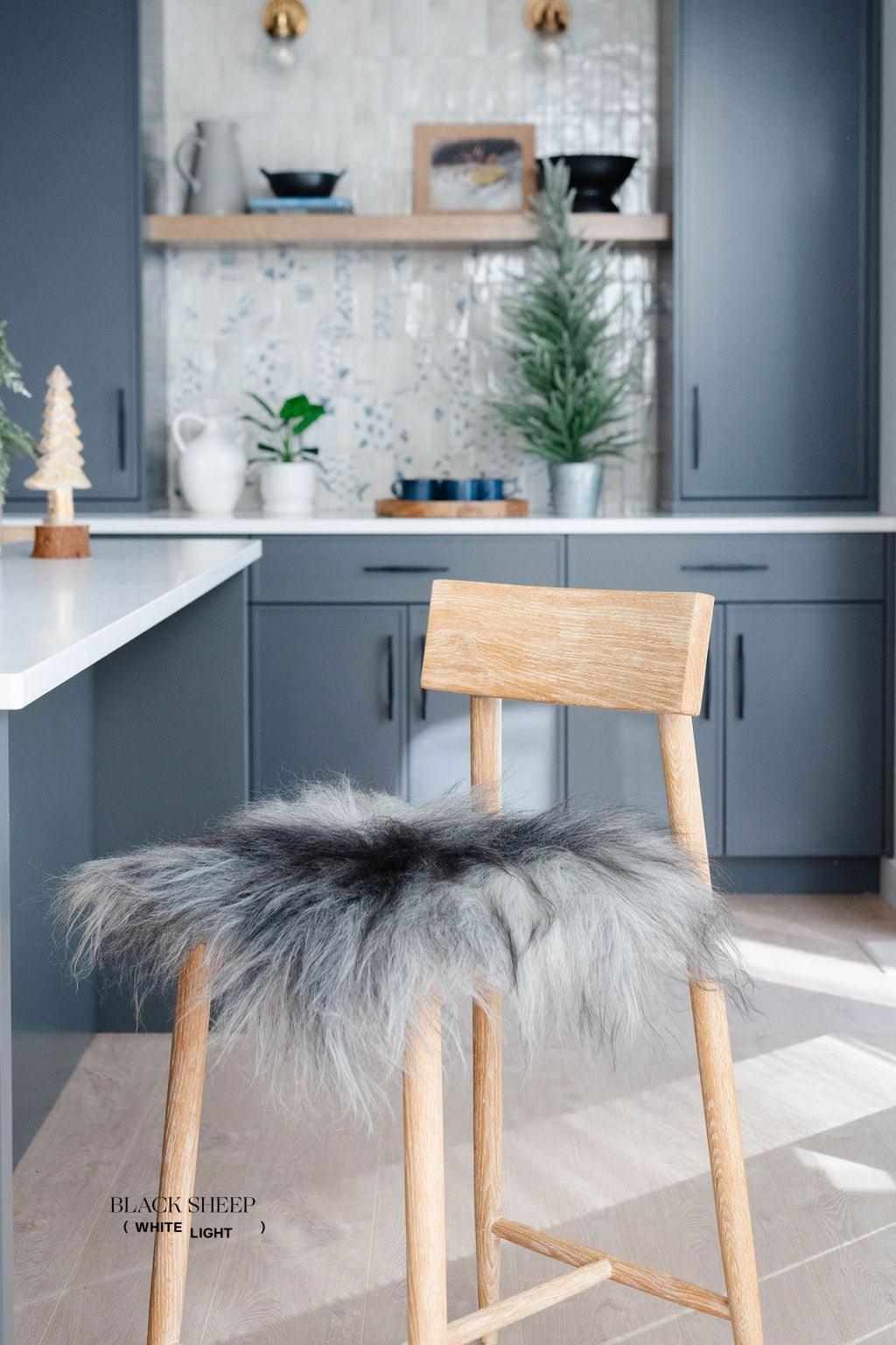 Dark Grey Icelandic Sheepskin Chair Pad - Black Sheep (White Light)