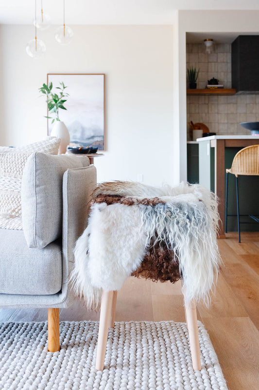 Mélange Sheepskin Stool, curly wool