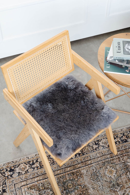 Coussin de chaise en peau de mouton islandais argenté tondu