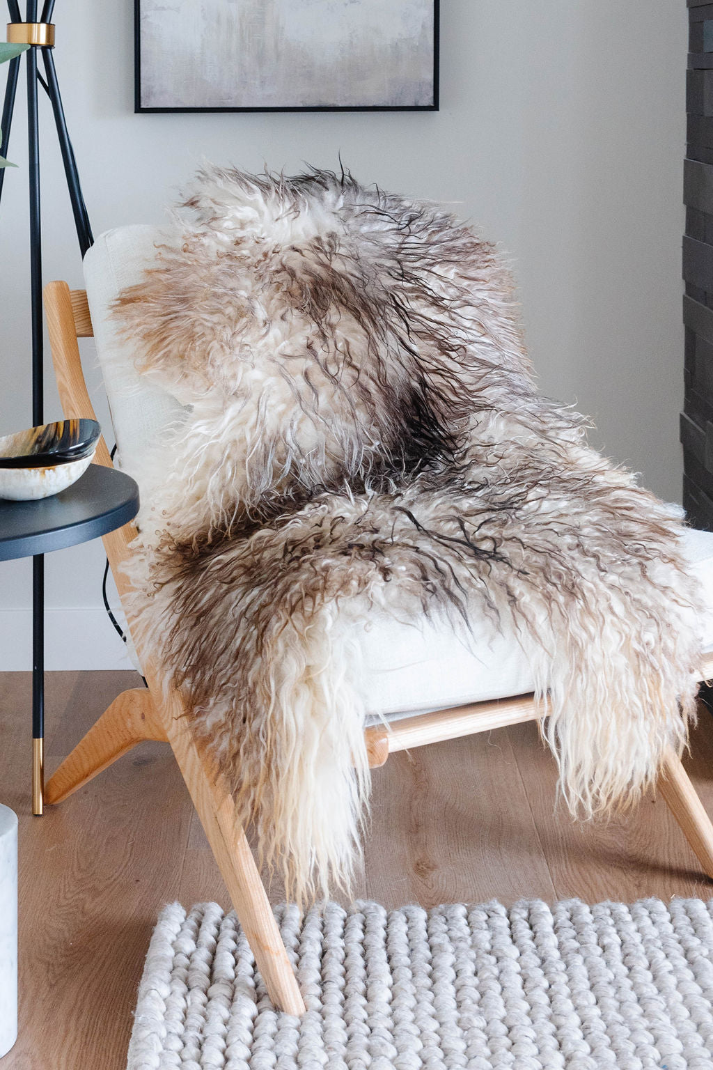 Natural Curly Grey Icelandic Sheepskin - Black Sheep (White Light)